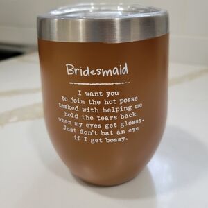 Bridesmaid Brown Tumbler with Stainless Liner.